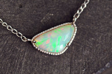 Load image into Gallery viewer, straw pattern opal set in wilver nacklace ooak opal jewelry piece by curtis r jewelry