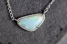 Load image into Gallery viewer, straw pattern opal set in wilver nacklace ooak opal jewelry piece by curtis r jewelry