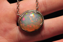 Load image into Gallery viewer, large white opal cabochon with rainbow play of colour, gem quality opal necklace by curtis r jewel