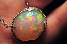 Load image into Gallery viewer, large white opal cabochon with rainbow play of colour, gem quality opal necklace by curtis r jewel