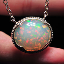 Load image into Gallery viewer, large white opal cabochon with rainbow play of colour, gem quality opal necklace by curtis r jewel