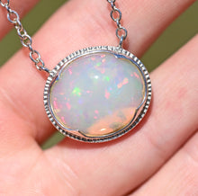 Load image into Gallery viewer, large white opal cabochon with rainbow play of colour, gem quality opal necklace by curtis r jewel