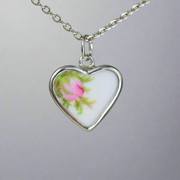 Heart Pottery Charm - Pink Rose