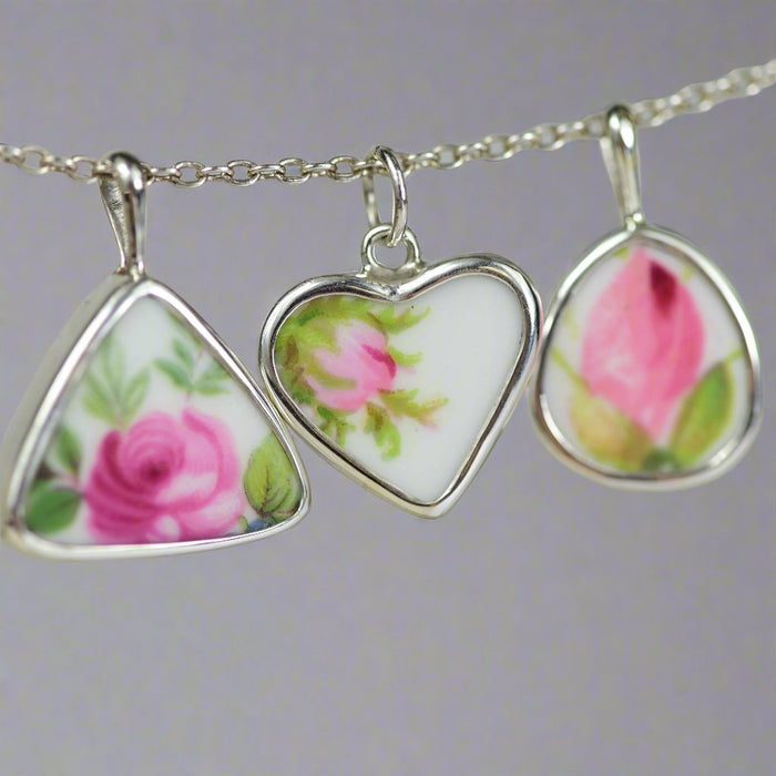 Heart Pottery Charm - Pink Rose