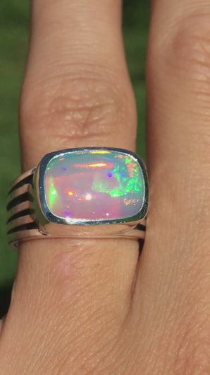 blue welo opal ring in sterling silver 