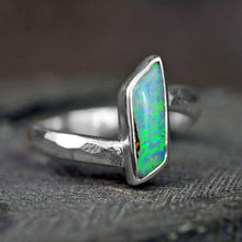 Load image into Gallery viewer, Australian opal ring with faceted band by curtis r jewellery handcrafted one of a kind 
