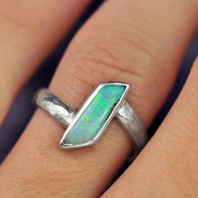 Load image into Gallery viewer, Australian opal ring with faceted band by curtis r jewellery handcrafted one of a kind 
