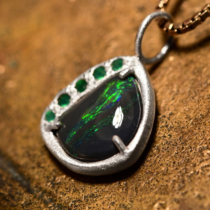 Black Opal with Chrysoprase Pendant