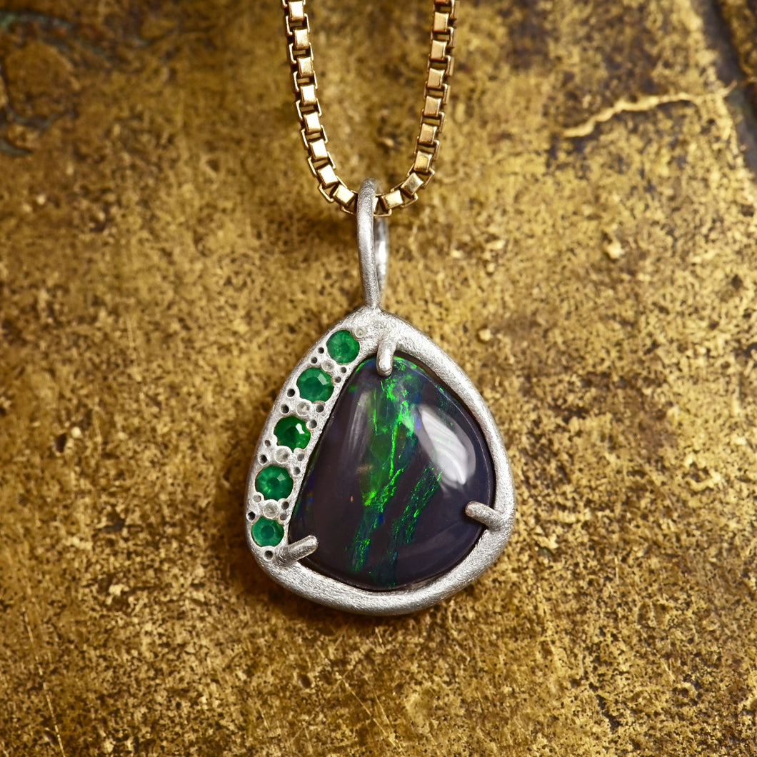 Black Opal with Chrysoprase Pendant