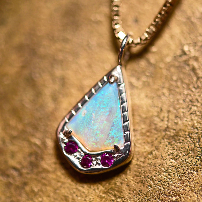 Crystal Opal Kite Charm with Lab Rubies