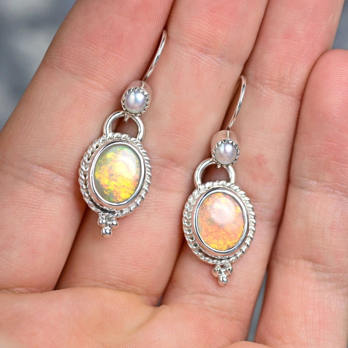 Australian Opal Drop Earrings in Silver