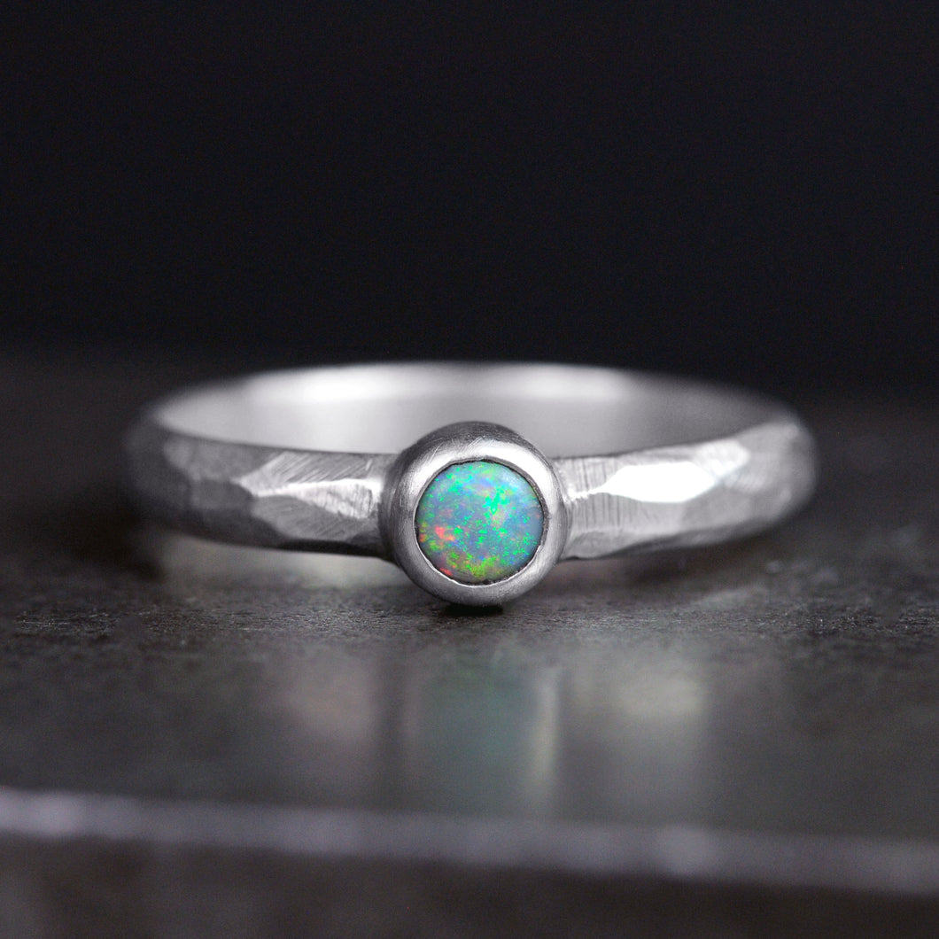 Opal Ring Faceted  Band With Genuine Australian Opal - Size 9