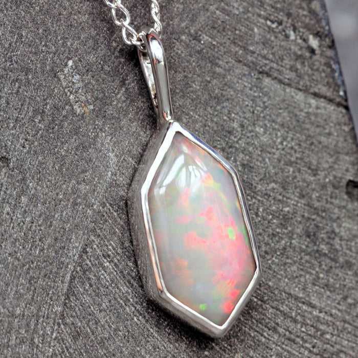 Geometric Opal Pendant in Sterling Silver