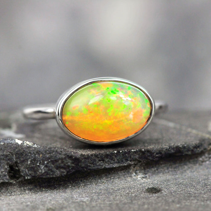 Golden Crystal Opal Ring in Sterling Silver- Size 8.5
