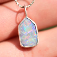 Load image into Gallery viewer, rainbow australian opal charm in matte silver by jewelry artist and lapidary cutter curtis r jewellery 
