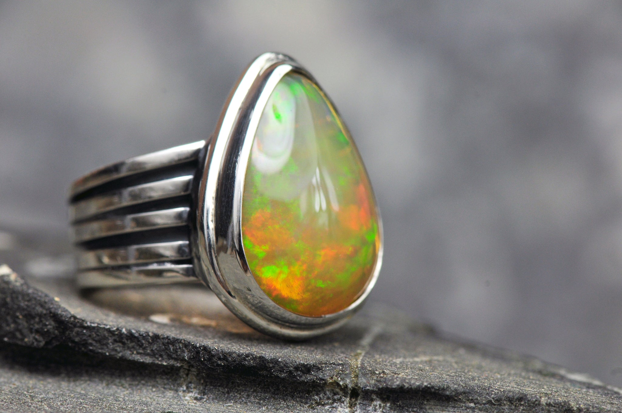 Ethiopian Opal Oval Sterling Silver Ring - IGM