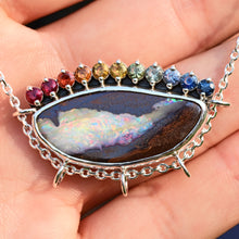 Load image into Gallery viewer, one of a kind rainbow boulder opal with ombre sapphires by curtis r jewellery ooak necklace 
