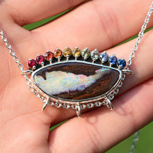 Load image into Gallery viewer, one of a kind rainbow boulder opal with ombre sapphires by curtis r jewellery ooak necklace 
