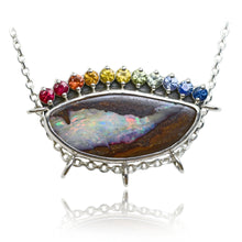 Load image into Gallery viewer, one of a kind rainbow boulder opal with ombre sapphires by curtis r jewellery ooak necklace 
