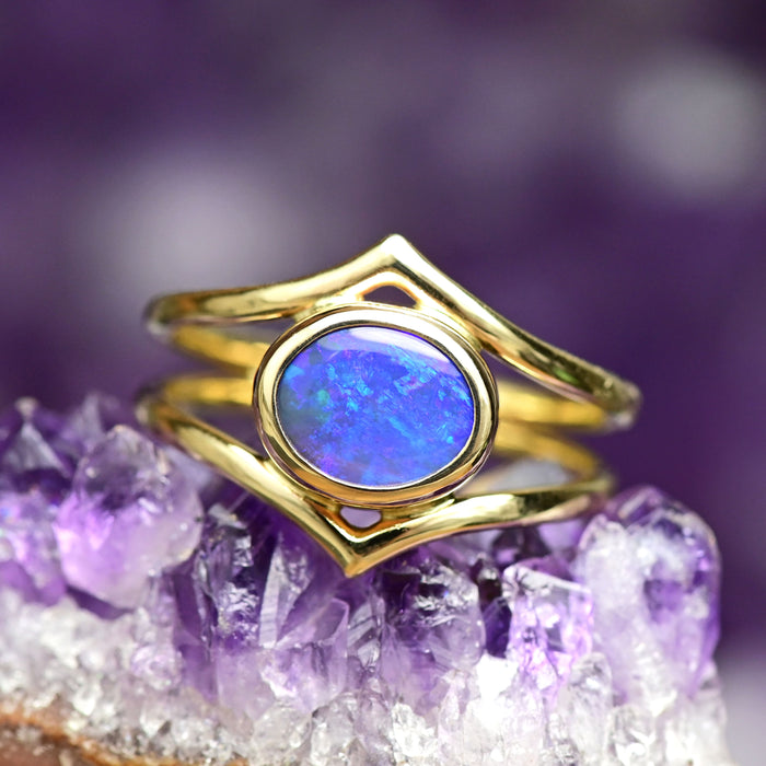 Crystal Opal Sapphire Emerald and Diamond 18 Carat Yellow Gold Ring –  Imperial Jewellery