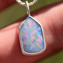 Load image into Gallery viewer, rainbow australian opal charm in matte silver by jewelry artist and lapidary cutter curtis r jewellery 
