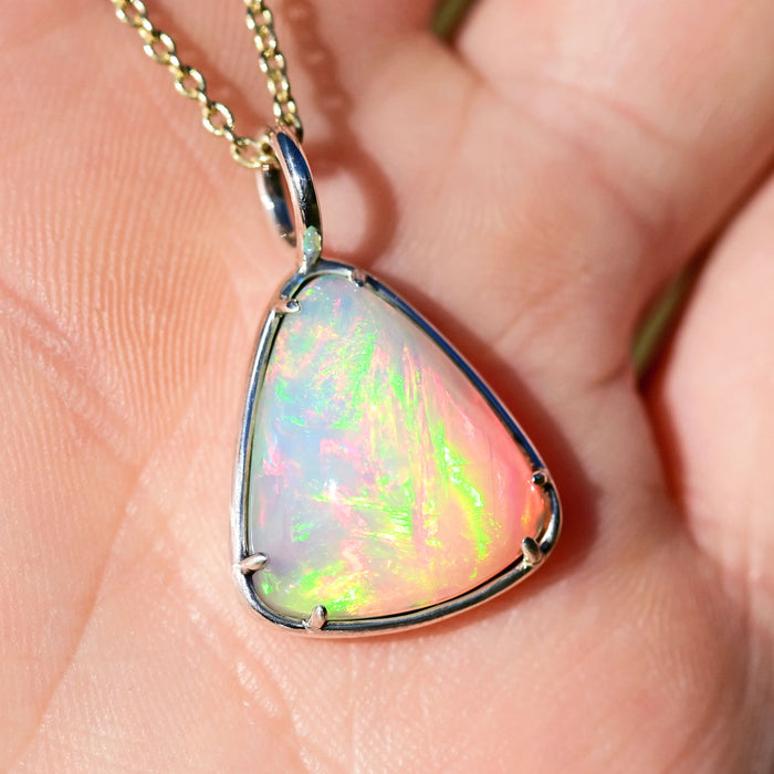 White Triangle Opal Charm