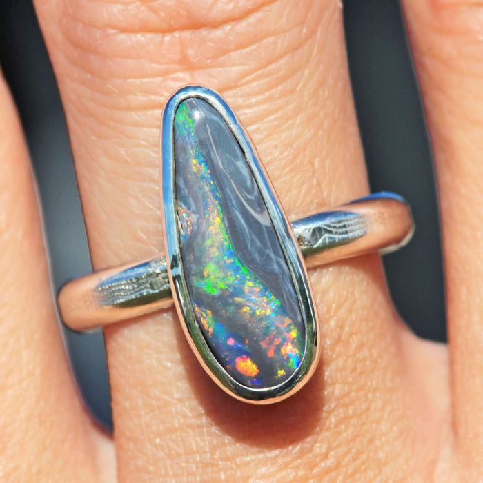 black picture opal australian opal stone set in sterling silver ring size 9.5 by curtis r jewellery 