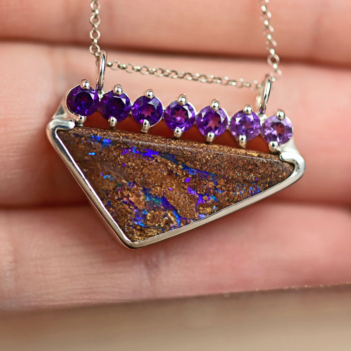Ombré amethyst and purple boulder opal necklace, designer pendant by curtis r jewellery 
