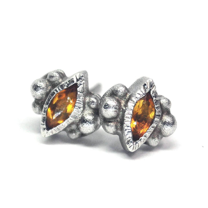 Citrine Faceted Marquise Gemstone Sterling Silver Stud Earrings - November Gemstone