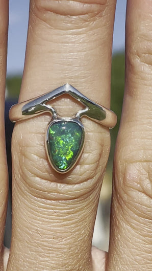 Peak ring with ethiopian opal in sterling silver by curtis r jewellery