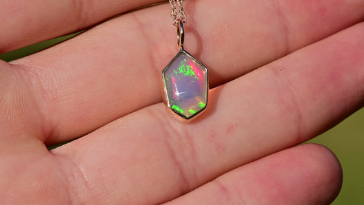 vsheild cut opal in solid 14k yellow gold charm cut by opal cutter curtis r jewellery 