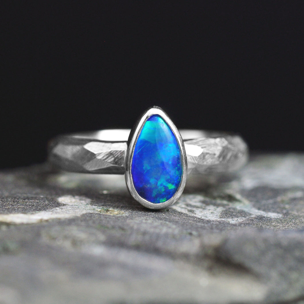 ooak blue pear opal ring handcrafted in sterling silver by curtis r jewellery