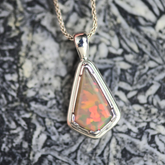 Kite Cut Opal Pendant in Silver