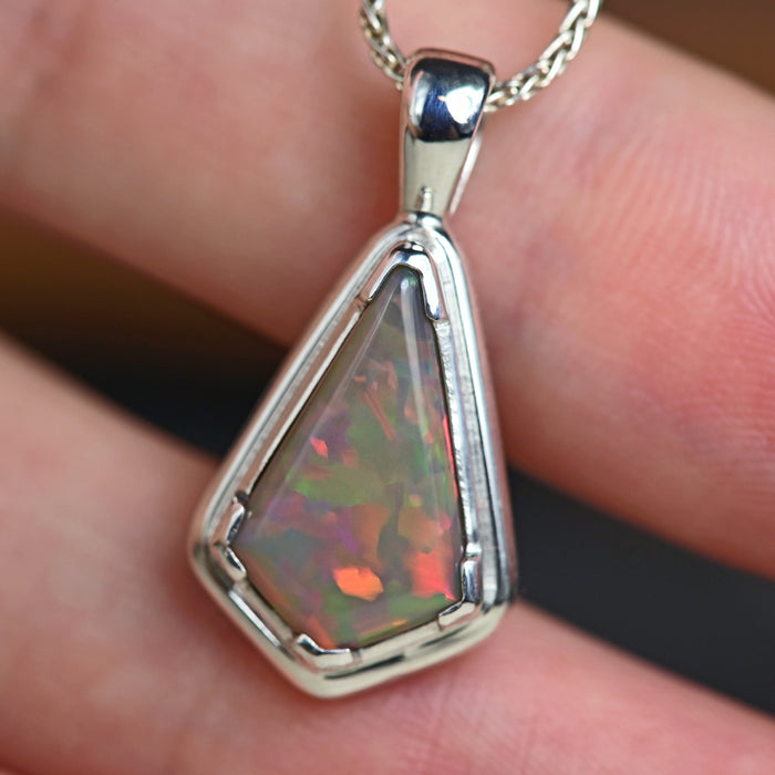 Kite Cut Opal Pendant in Silver