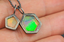 Load image into Gallery viewer, pair of geometric opal charms in sterling silver pentagon hexagon set opal jewelry by curtis r jewellery
