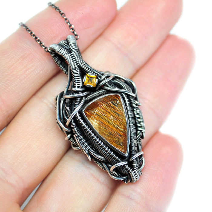 Wire Wrapped Pendant / Rutilated Quartz / Sterling Silver Necklace / Artisan Jewelry / Opal Necklace / Wire Wrapping / Woven Metal /