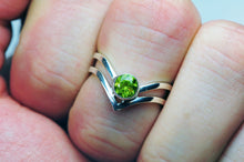 Load image into Gallery viewer, Peridot Sterling Silver Ring Chevron Peridot Jewelry Natural Gemstone Silversmith Layered Band Set August Birthstone Size 5.5
