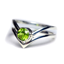 Load image into Gallery viewer, Peridot Sterling Silver Ring Chevron Peridot Jewelry Natural Gemstone Silversmith Layered Band Set August Birthstone Size 5.5
