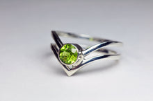 Load image into Gallery viewer, Peridot Sterling Silver Ring Chevron Peridot Jewelry Natural Gemstone Silversmith Layered Band Set August Birthstone Size 5.5
