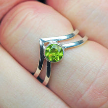 Load image into Gallery viewer, Peridot Sterling Silver Ring Chevron Peridot Jewelry Natural Gemstone Silversmith Layered Band Set August Birthstone Size 5.5
