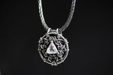 Load image into Gallery viewer, Wire Wrapped Quartz Pendant Faceted Quartz Talisman Sterling Silver Necklace Woven Metal Futuristic Jewelry Futuristic Accessories
