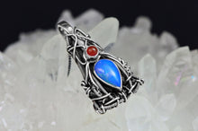 Load image into Gallery viewer, Opal Wire Wrap Blue Crystal Opal Pendant with Fire Opal OOAK
