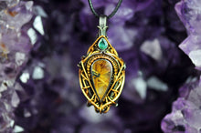 Load image into Gallery viewer, Starburst Rutile Quartz Wire Wrap and Emerald - Sterling Silver and 14K Yellow Gold Fill Pendant Talisman OOAK by Curtis R Jewellery
