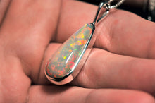 Load image into Gallery viewer, big white pear opal long crop pendant in sterling silver
