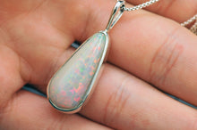 Load image into Gallery viewer, big white pear opal long crop pendant in sterling silver
