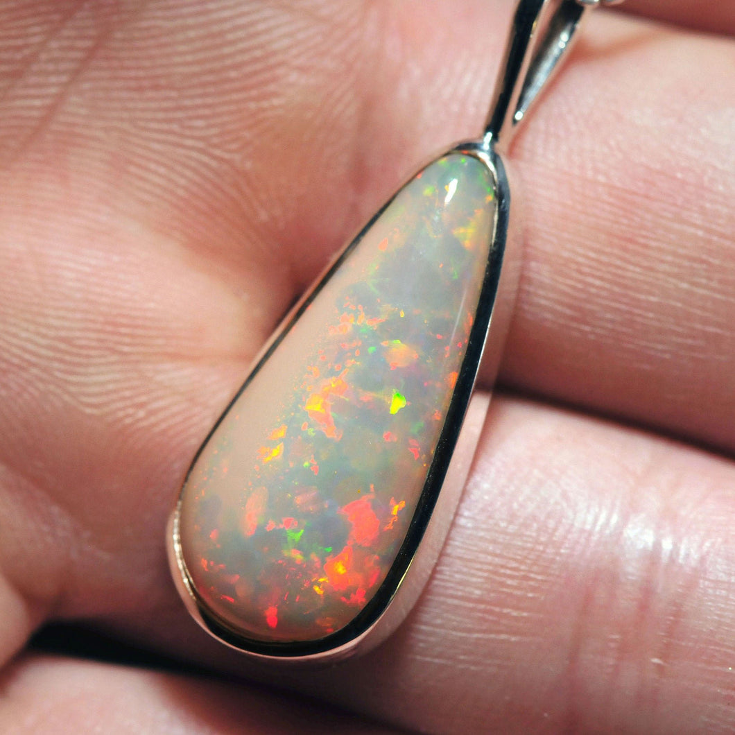 big white pear opal long crop pendant in sterling silver