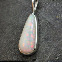 Load image into Gallery viewer, big white pear opal long crop pendant in sterling silver
