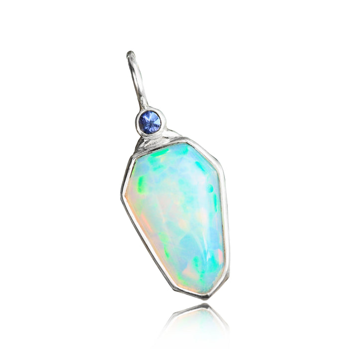 designer opal charm in sterling silver with faceted tanzanite