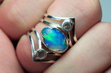 Load image into Gallery viewer, Chevron Opal and Moonstone Ring Sterling Silver Opal Ring Crystal Opal Statement Blue Opal Jewelry Boho Ring Stack Welo Opal - Size 5
