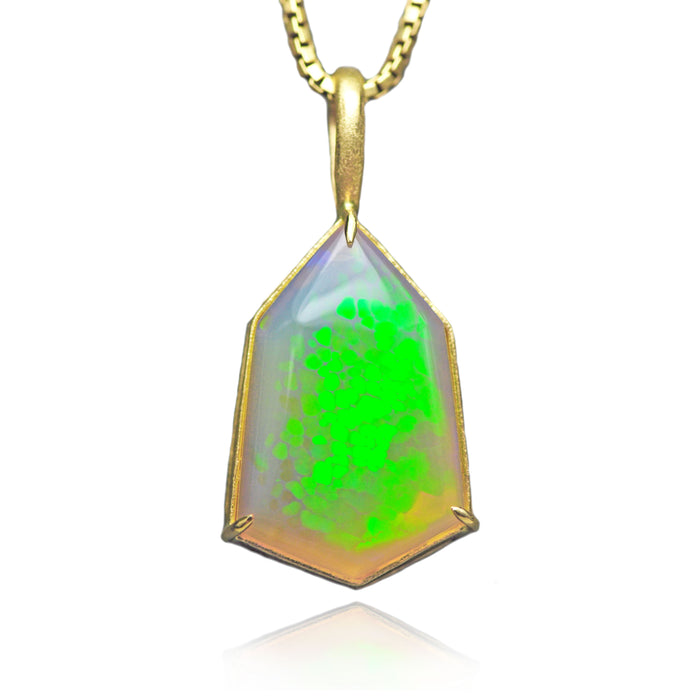 Snakeskin Opal Pendant in 14k Yellow Gold geometric Artisan cut opal by artist curtis r jewellery
